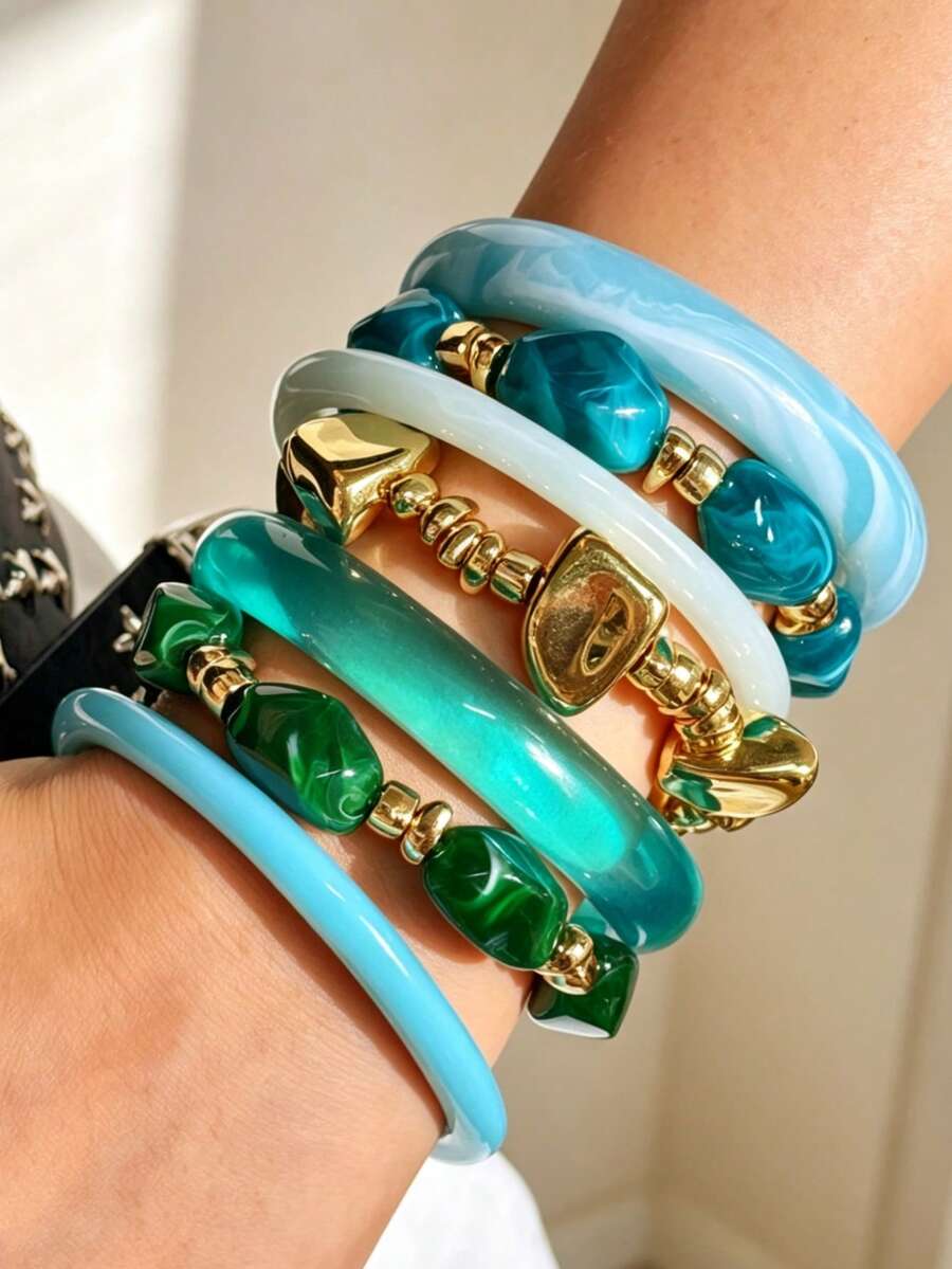 Vintage Resin Beaded Bracelet Stack – Fashion Jewellery for Women