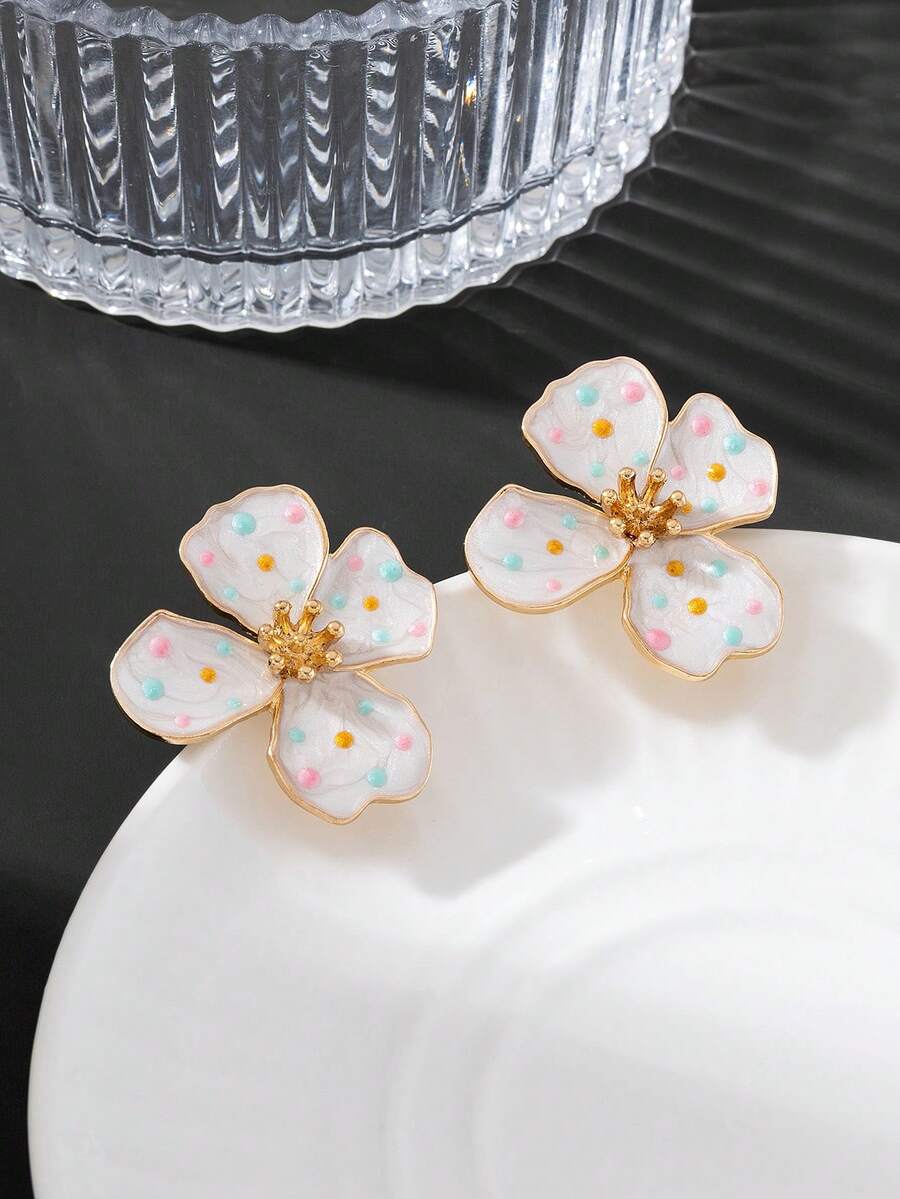 Tie Dye Drip Flower Asymmetric Stud Earrings – Jewellery for Women