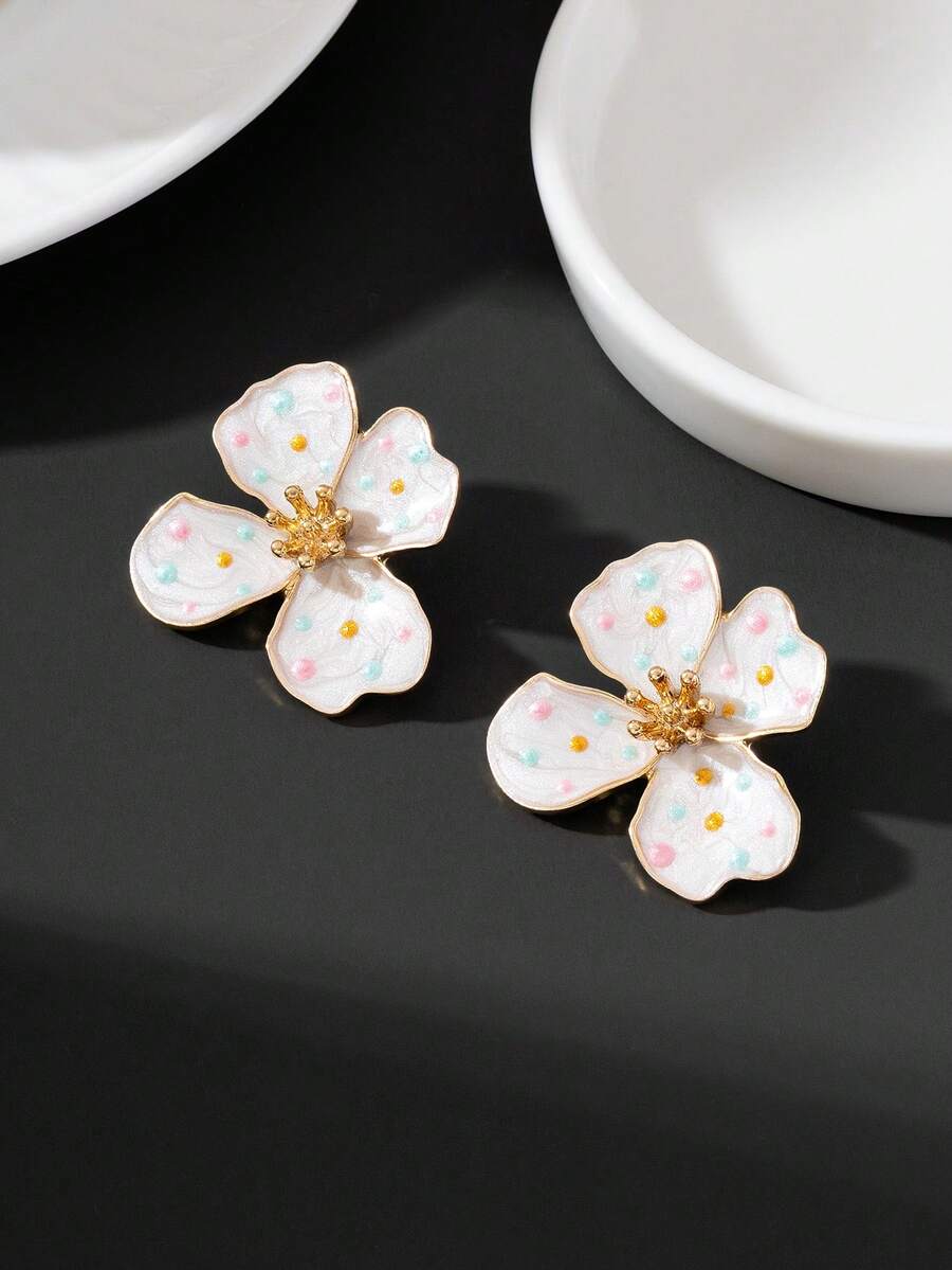 Tie Dye Drip Flower Asymmetric Stud Earrings – Jewellery for Women