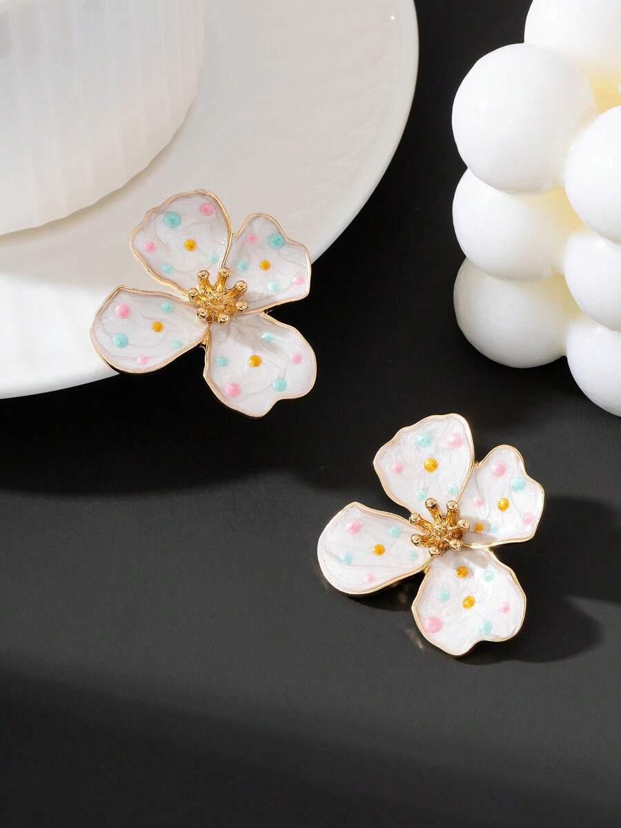 Tie Dye Drip Flower Asymmetric Stud Earrings – Jewellery for Women