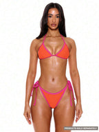 Halterneck Contrast Trim Triangle Bikini Top – Summer Beach Vacation Swimwear