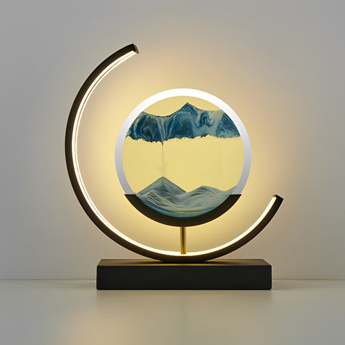 3D Sand Art Table Lamp – Abyss Rotating Landscape Mood Light in black on a desk