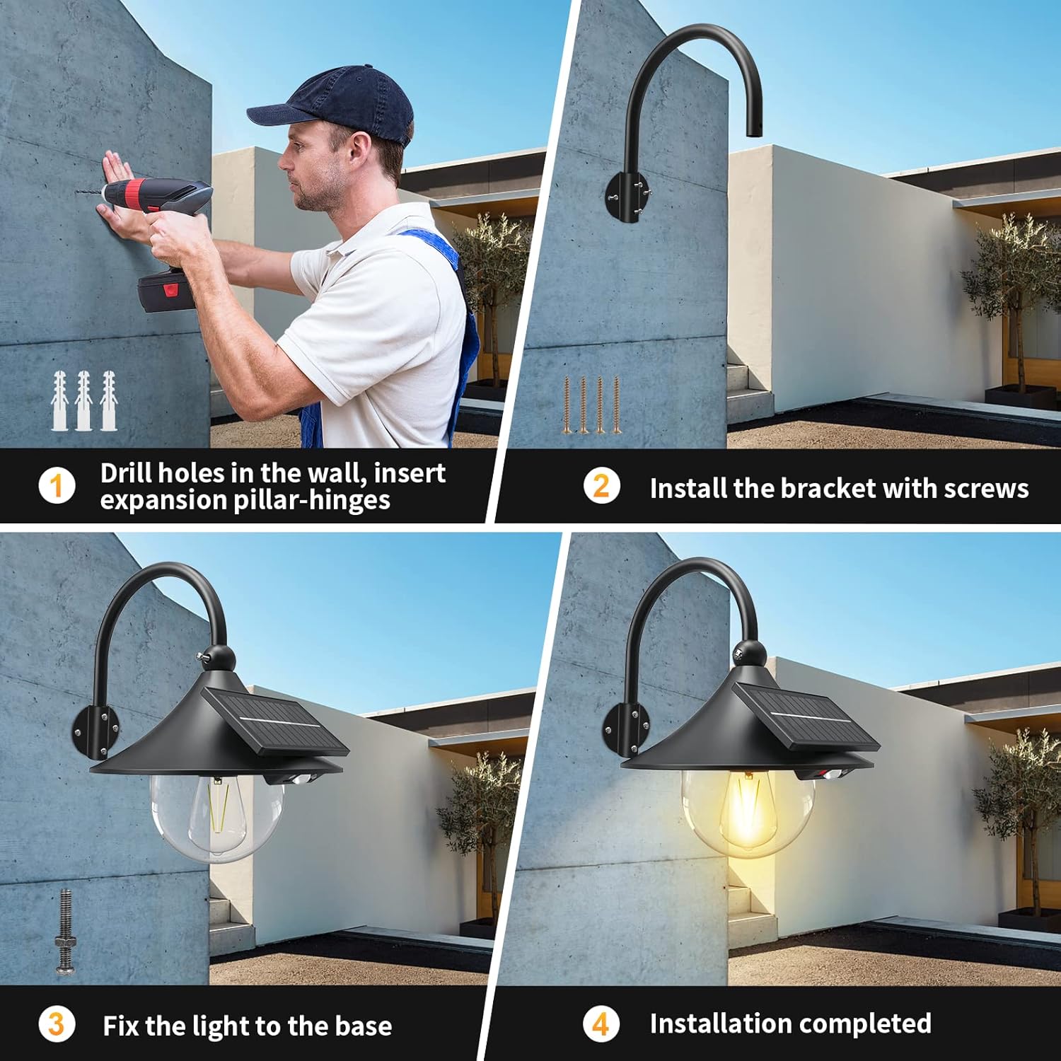 Solar Motion Barn Wall Lights with 3 Modes & Gooseneck