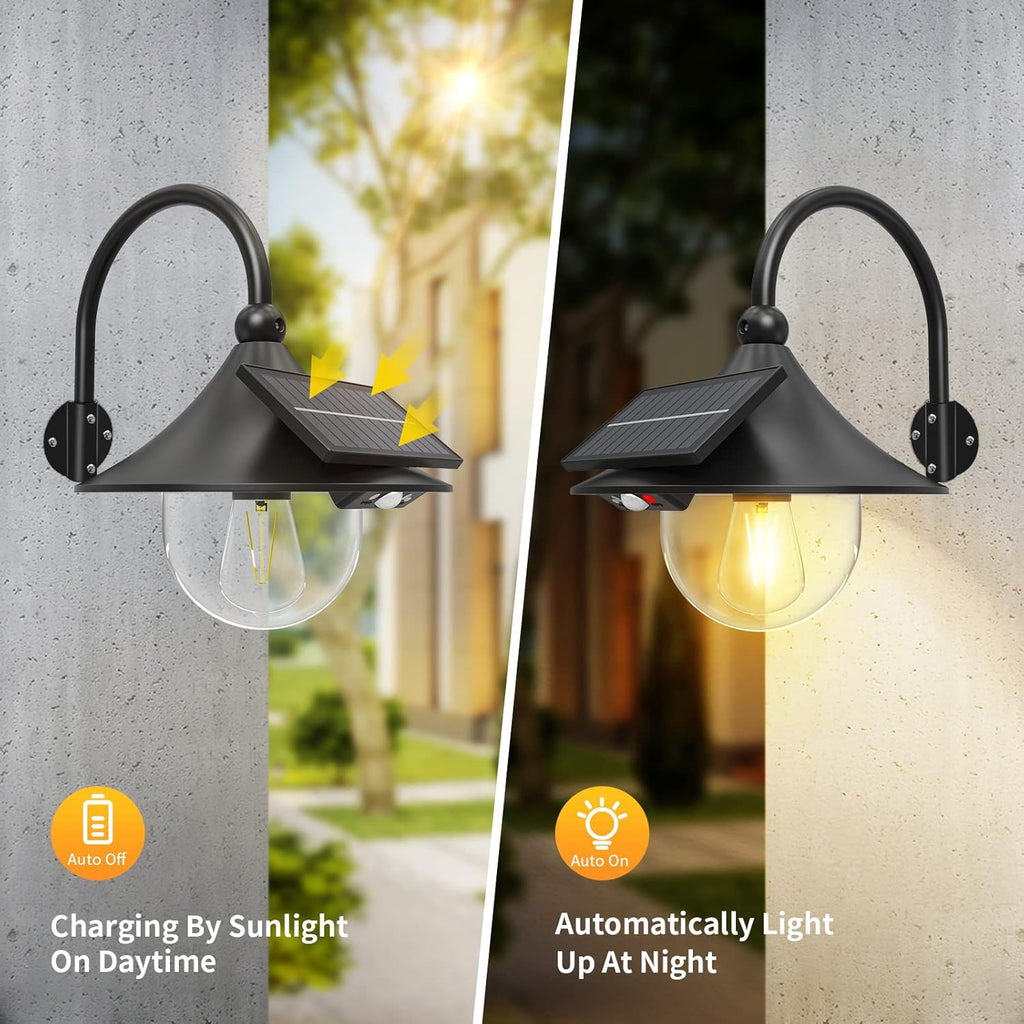 Solar Motion Barn Wall Lights with 3 Modes & Gooseneck
