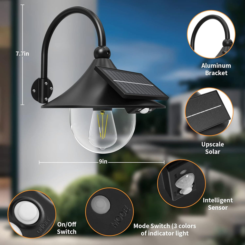 Solar Motion Barn Wall Lights with 3 Modes & Gooseneck