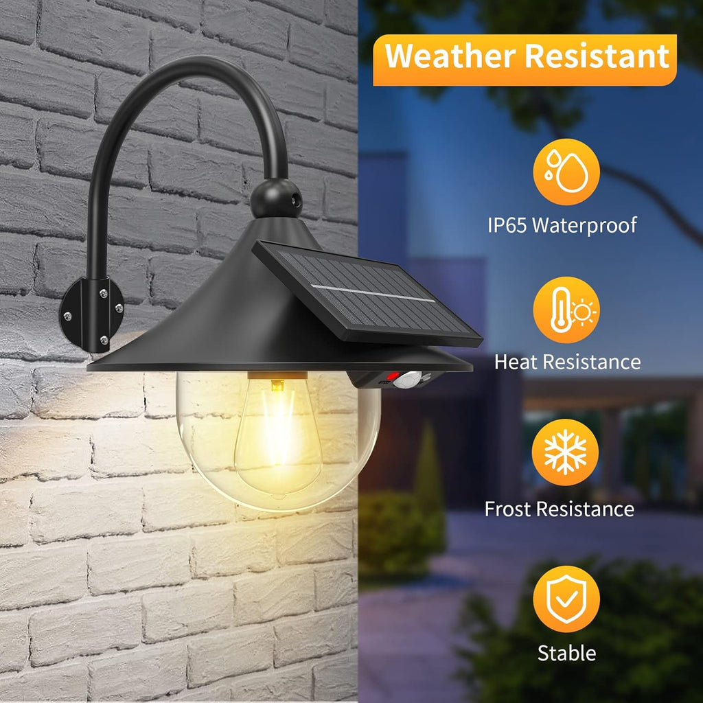Solar Motion Barn Wall Lights with 3 Modes & Gooseneck
