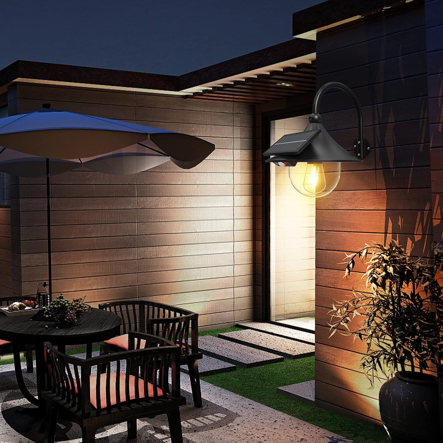 Solar Motion Barn Wall Lights with 3 Modes & Gooseneck