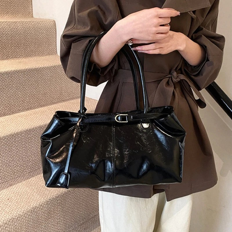 Women's Vintage PU Leather Shoulder Bag – Large Capacity Commuter Tote Handbag