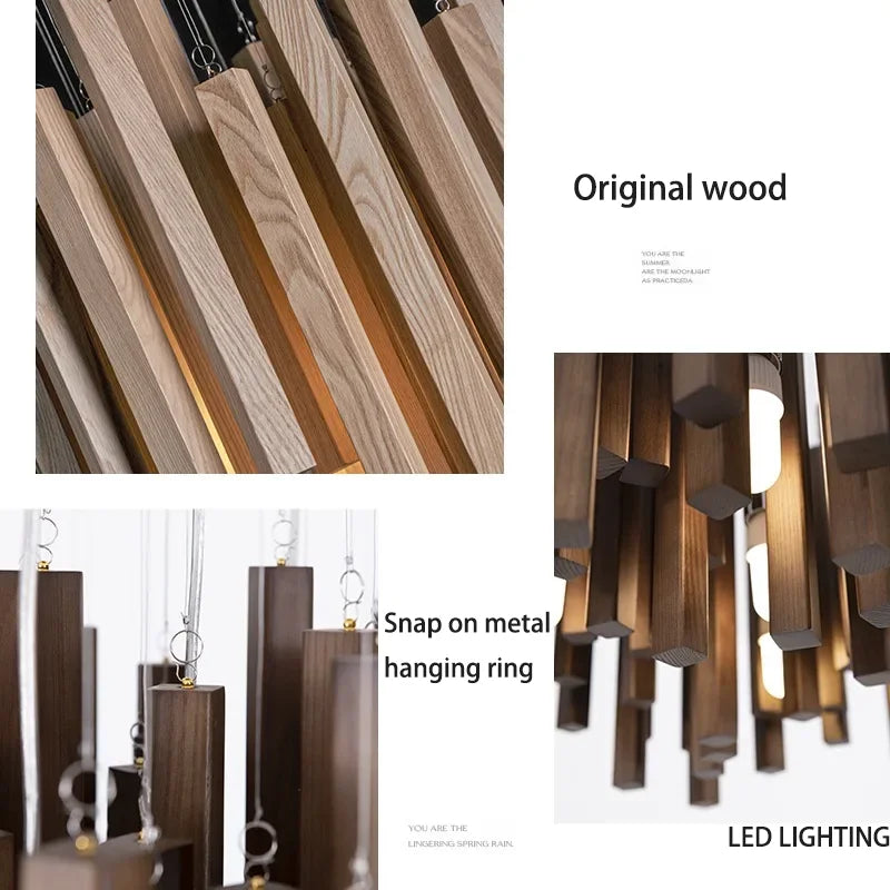 Retro Solid Wood Pendant Chandelier in dark wood 80cm above a kitchen island
