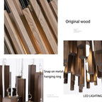 Retro Solid Wood Pendant Chandelier in dark wood 80cm above a kitchen island