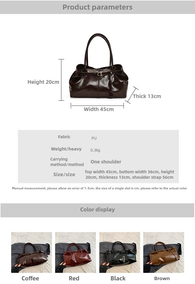 Women's Vintage PU Leather Shoulder Bag – Large Capacity Commuter Tote Handbag