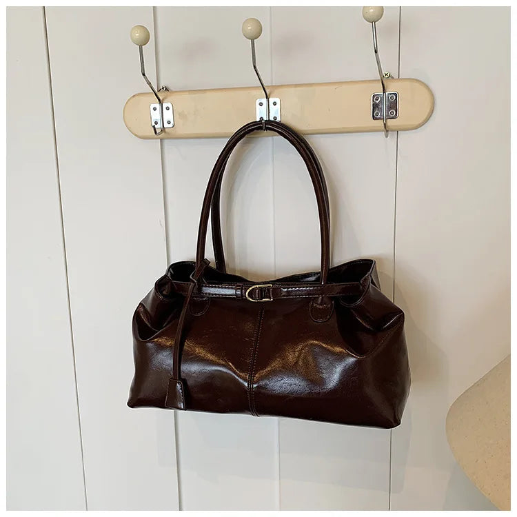 Women's Vintage PU Leather Shoulder Bag – Large Capacity Commuter Tote Handbag