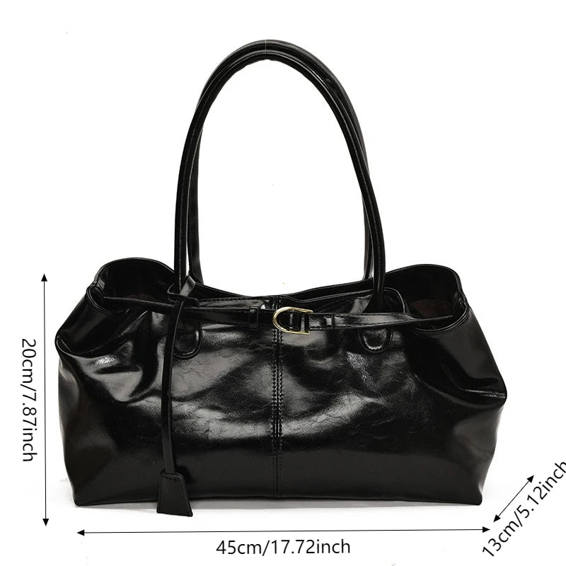 Women's Vintage PU Leather Shoulder Bag – Large Capacity Commuter Tote Handbag