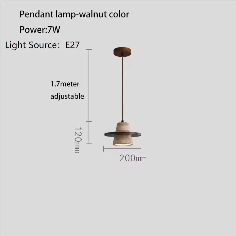 Wabi-Sabi Travertine Stone Pendant Light in d-028 walnut in a living room