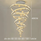 Modern Crystal Staircase Chandelier in gold 2 rings in a living room
