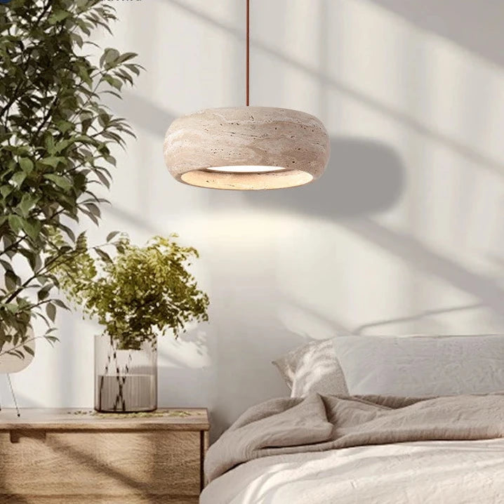 Japanese Travertine Stone Pendant Lamp in cold light 6000k in a living room