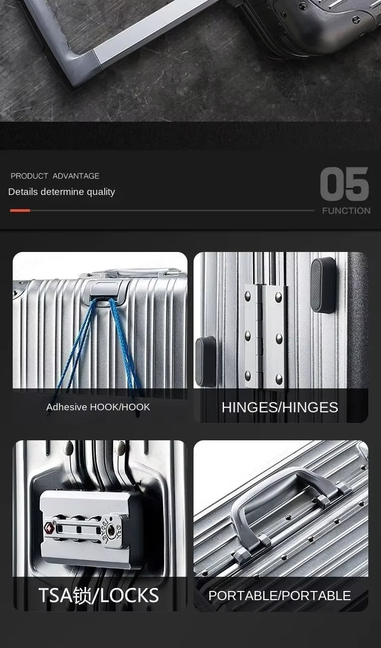 Aluminium Spinner Suitcase – 100% Aluminium-Magnesium Alloy Luggage with Password Lock