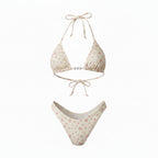 Cream Floral Pearl Detail Micro Bikini Set