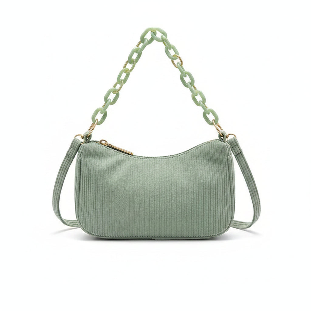 Korean Corduroy Underarm Bag – Vintage Chain Shoulder Clutch for Women