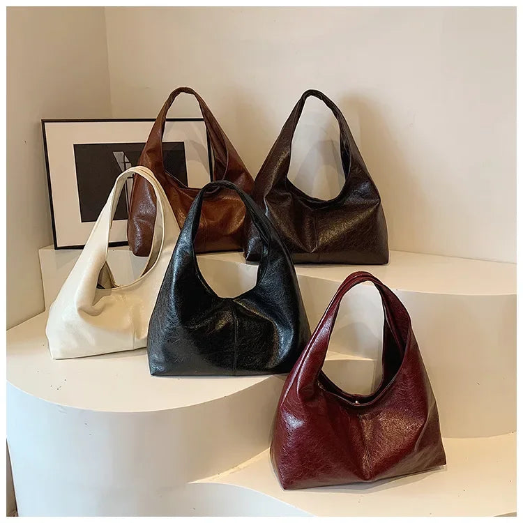 Large Capacity Hobo Shoulder Bag for Women – PU Leather Tote Handbag
