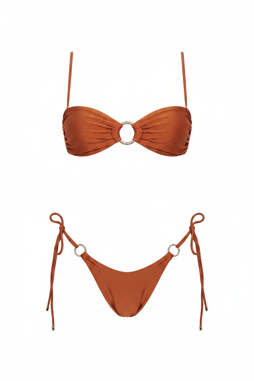 Shiny Push-Up Bikini Set – Bandeau Halter Swimsuit for Women
