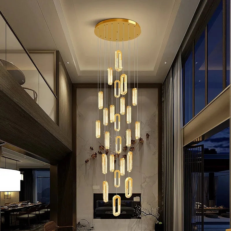 Modern LED Staircase Pendant Chandelier in 24 head over a dining table