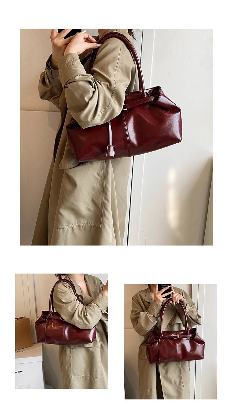 Women's Vintage PU Leather Shoulder Bag – Large Capacity Commuter Tote Handbag
