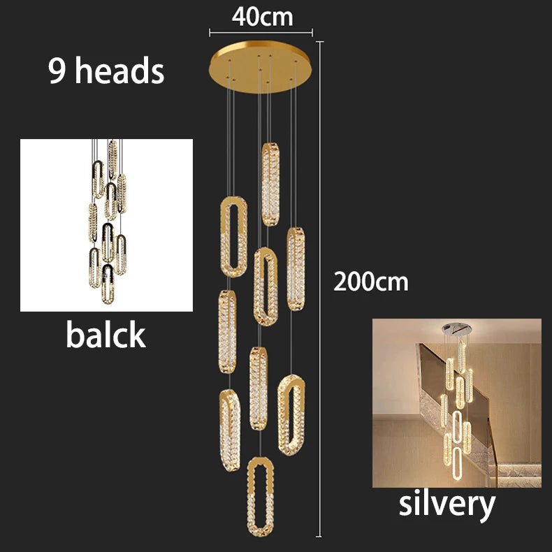 Modern LED Staircase Pendant Chandelier in silvery in a living room