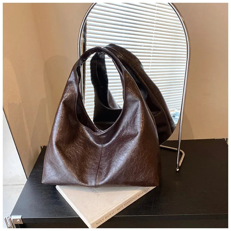 Large Capacity Hobo Shoulder Bag for Women – PU Leather Tote Handbag