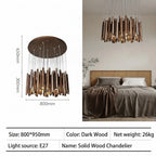 Retro Solid Wood Pendant Chandelier in light wood 120cm in a living room