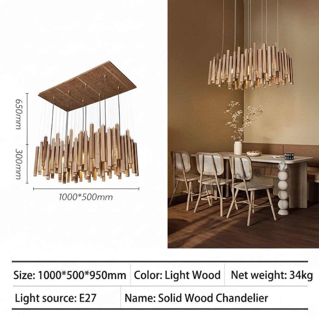 Retro Solid Wood Pendant Chandelier in changeable in a living room