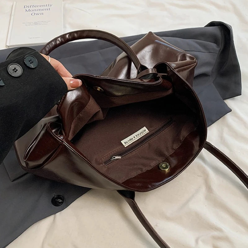 Women's Vintage PU Leather Shoulder Bag – Large Capacity Commuter Tote Handbag