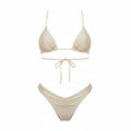Champagne Pleated Halter Bikini Set – Brazilian Triangle Swimsuit for Women