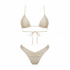 Champagne Pleated Halter Bikini Set