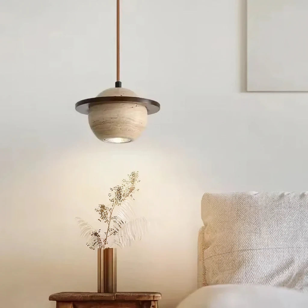 Wabi-Sabi Travertine Stone Pendant Light in d-028 walnut
