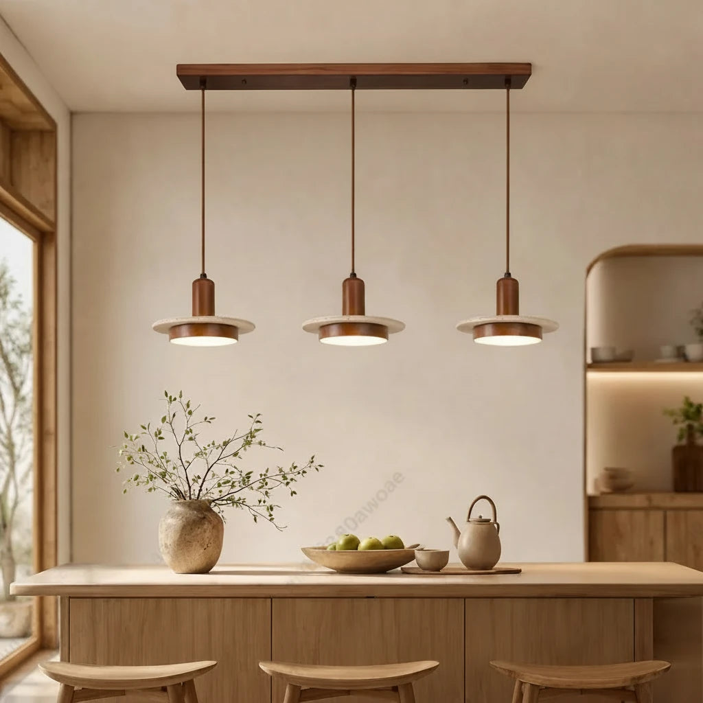 Travertine Kitchen Island Pendant Light in d159-20cm-log above a kitchen island