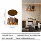 Retro Solid Wood Pendant Chandelier in dark wood l100cm in a living room