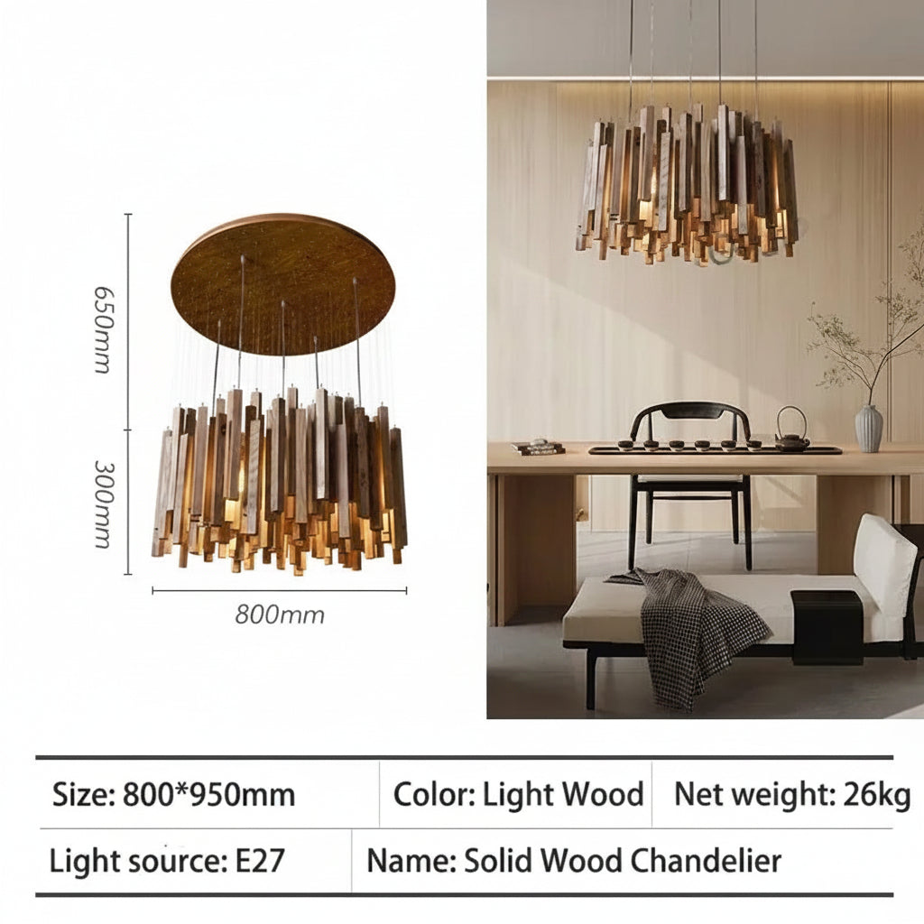 Retro Solid Wood Pendant Chandelier in dark wood l100cm in a living room