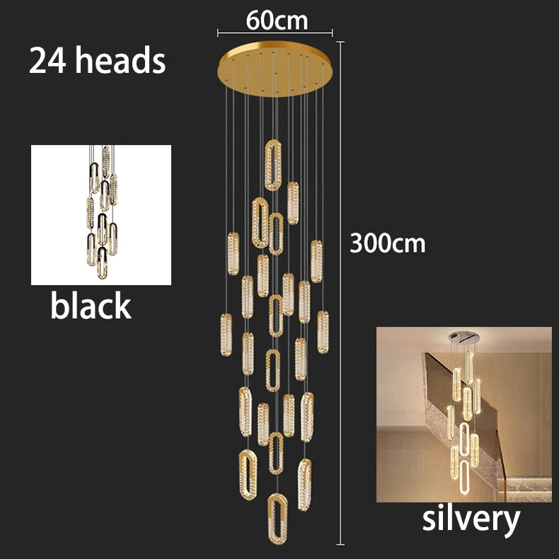 Modern LED Staircase Pendant Chandelier in rc remote dimming in an entryway