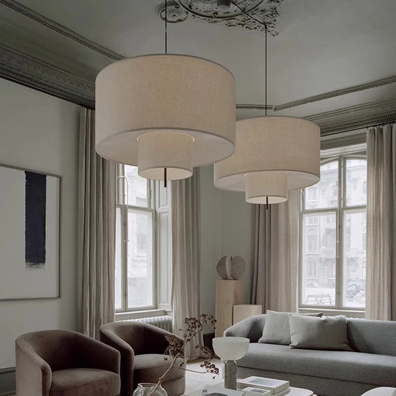 Nordic Wabi-Sabi Fabric Pendant Chandelier in d80cm over a dining table