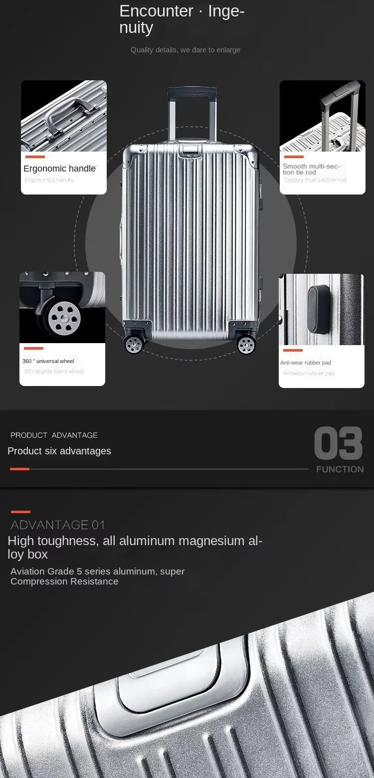 Aluminium Spinner Suitcase – 100% Aluminium-Magnesium Alloy Luggage with Password Lock