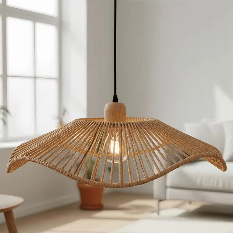 Handwoven Bohemian Ruffled Lampshade in 1pc on a side table