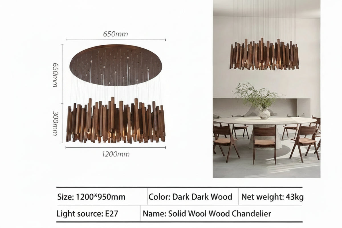 Retro Solid Wood Pendant Chandelier in remote dimming over a dining table