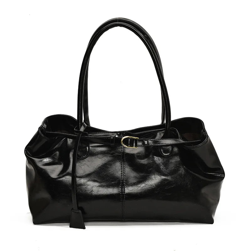 Women's Vintage PU Leather Shoulder Bag – Large Capacity Commuter Tote Handbag