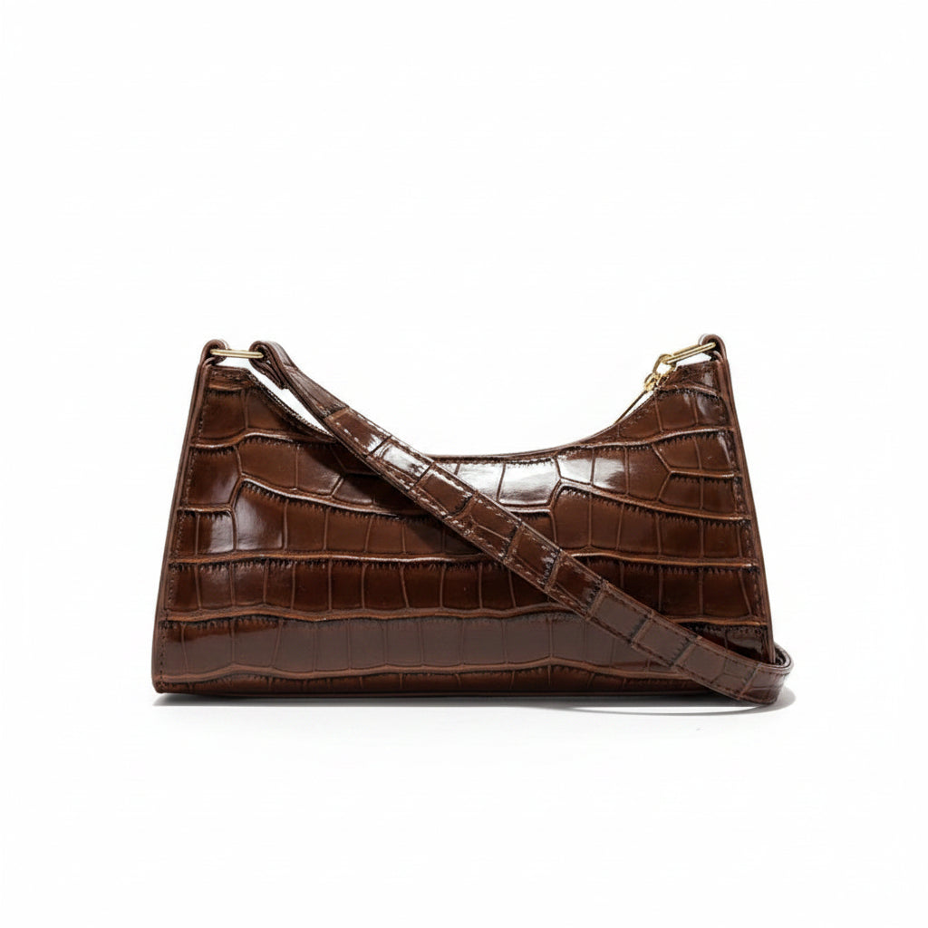 Retro Alligator Armpit Bag – Half Moon PU Leather Shoulder Bag for Women