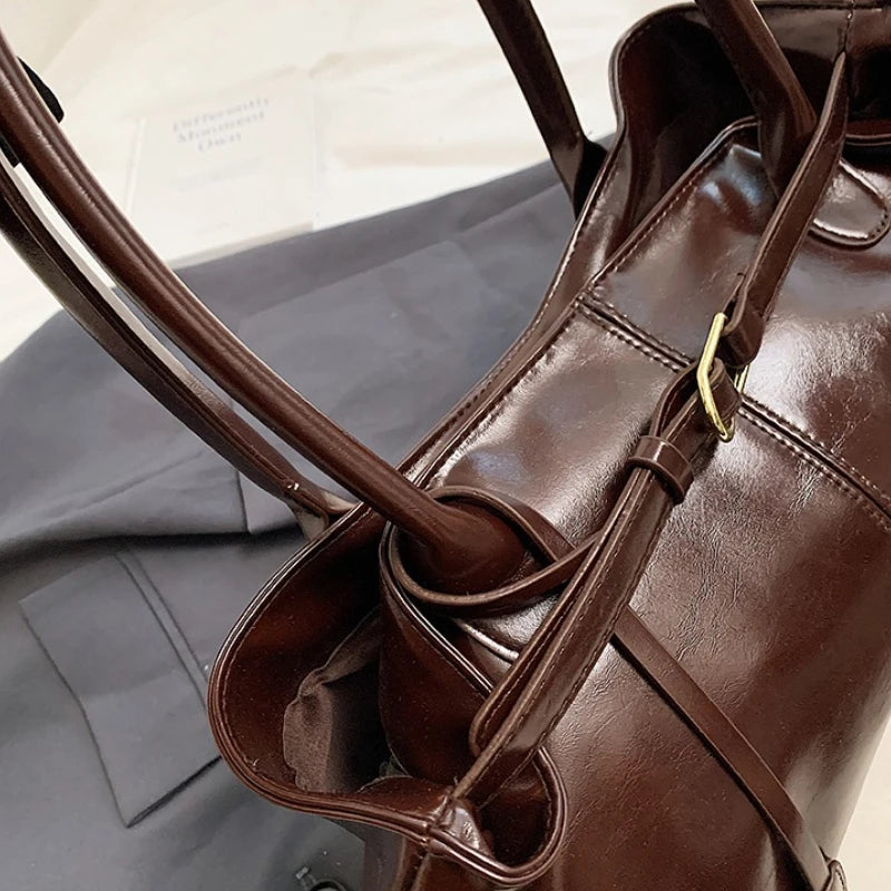 Women's Vintage PU Leather Shoulder Bag – Large Capacity Commuter Tote Handbag