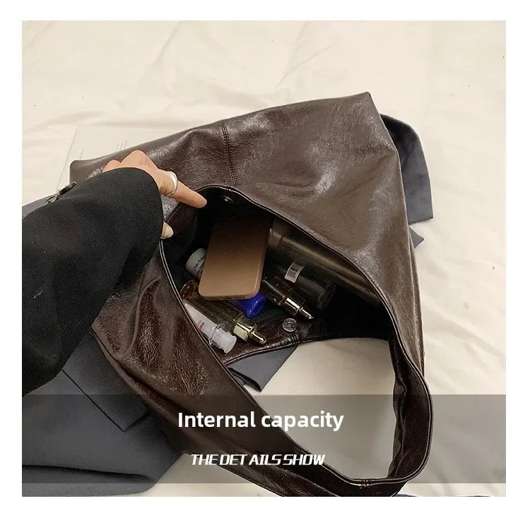 Large Capacity Hobo Shoulder Bag for Women – PU Leather Tote Handbag