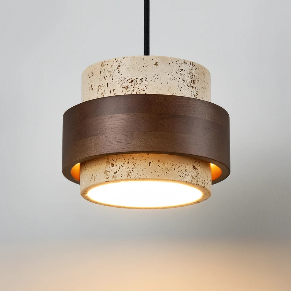 Travertine Cave Stone Pendant Chandelier in cold light 6000k above a kitchen island