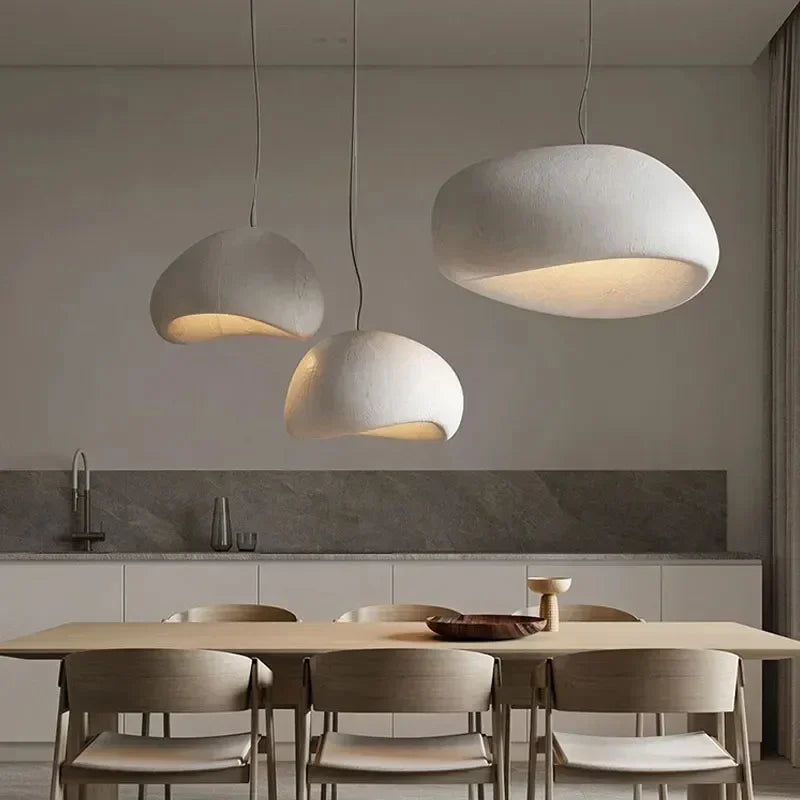 Nordic Wabi-Sabi LED Pendant Light in white a above a kitchen island