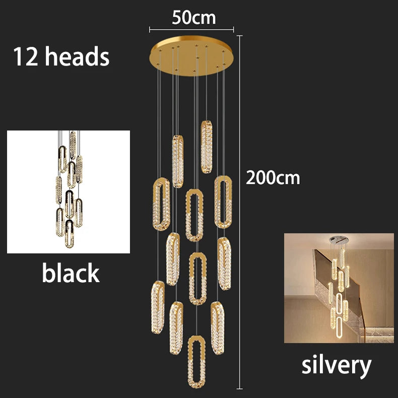Modern LED Staircase Pendant Chandelier in cold white over a dining table